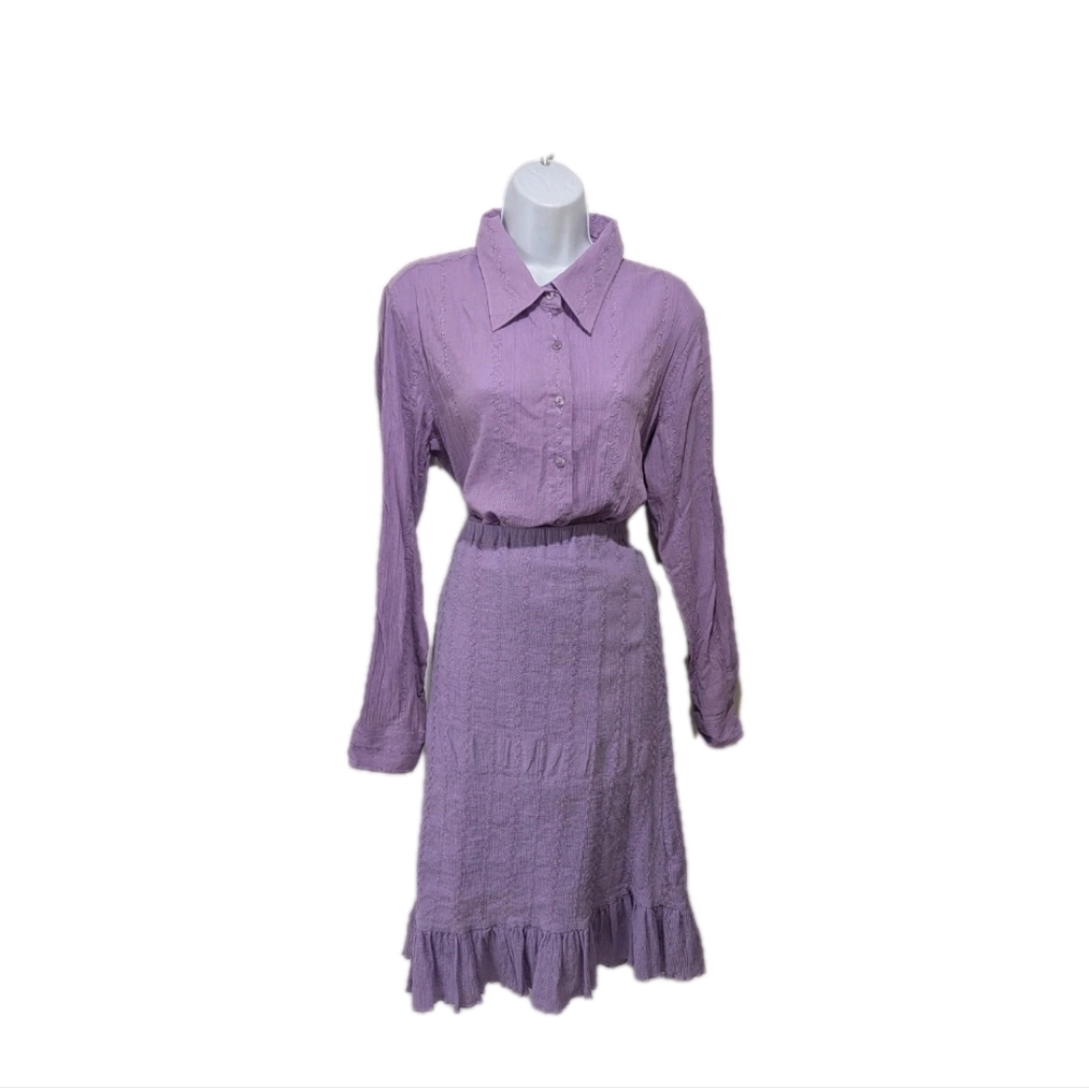 NWT Denim & Co Skirt Set L Whimsical County Boho #7200